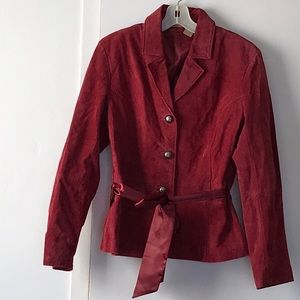 Rust Red Leather Suede Fitted Jacket